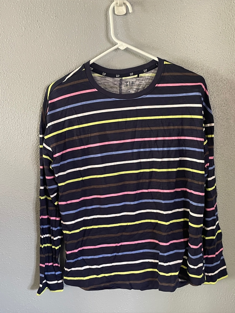 Gap Navy Blue Multicolored Striped Long Sleeve T Shirt Womens Size M